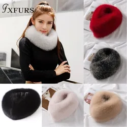 FXFURS 2021 New Korean Style Women Winter Fox Fur Scarves Real Fur Mufflers with Magnet Easy Wear 100% Fox Fur Collar Scarf Ring