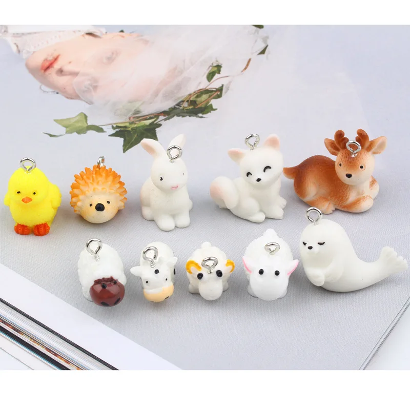 10pcs Kawaii Fox Hedgehog Elk Resin Charms Earring Finding New Year DIY Craft Accessories Necklace Pendant Handmade Jewelry Part