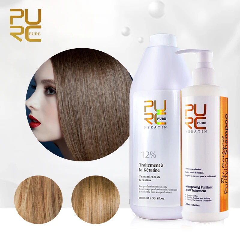 

PURC 1000ML Brazilian Chocolate Keratin Treatment 12% Formaldehyde Straighten Hair Product And 300ml Purifying Shampoo Hair Care