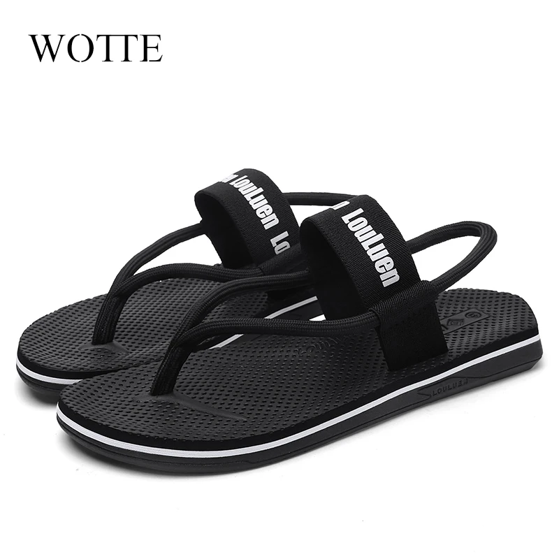 WOTTE Sandals Men Sandalias Hombre Gladiator Sandals for Male Summer Roman Beach Shoes Flip Flops Slip Flats Slippers Slides