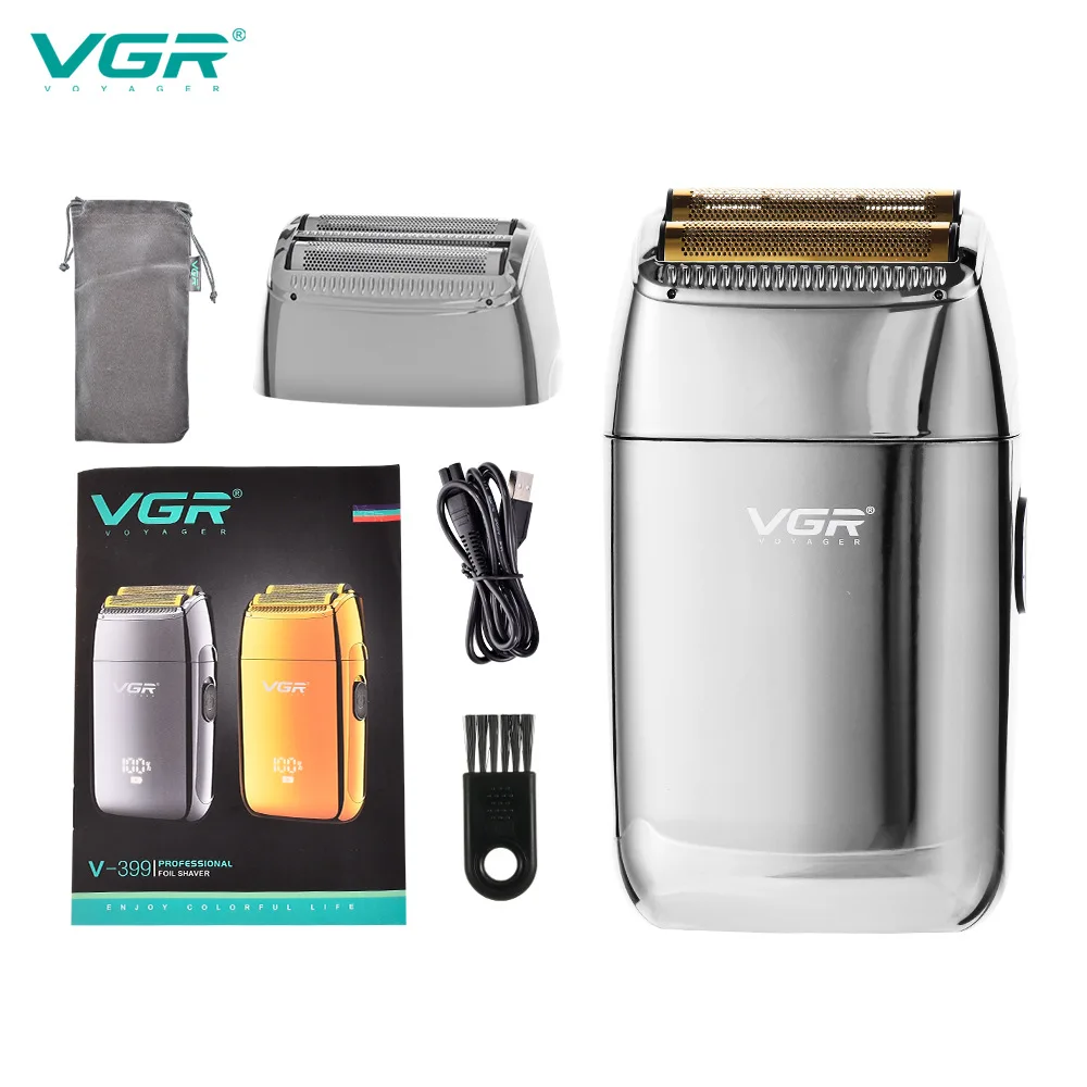 

VGR 399 Electric Shaver Personal Care USB Mini Face Razor Chargable Portable Full All Metal Leather Case Reciprocating V399