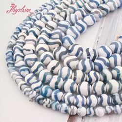 Natural Dzi Tibetan Agates Faceted Round Blue Stripe Water Pattern 6/8/10mm Stone Beads for DIY Necklace Jewelry Making 15