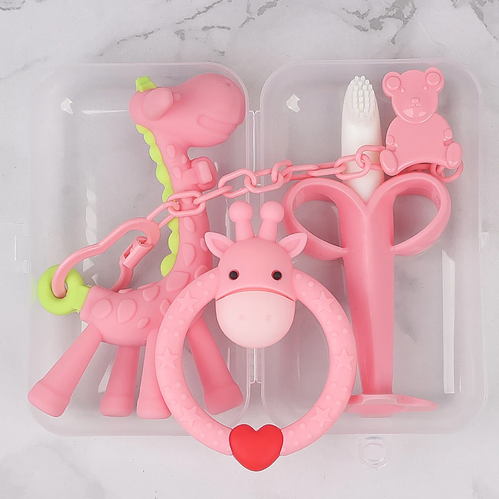 5pcs Baby Pacifier Clip Cartoon Animal Pacifier Chains Newborn Soother Holder Silicone Fruit Baby Teether Baby Molar Teeth Care