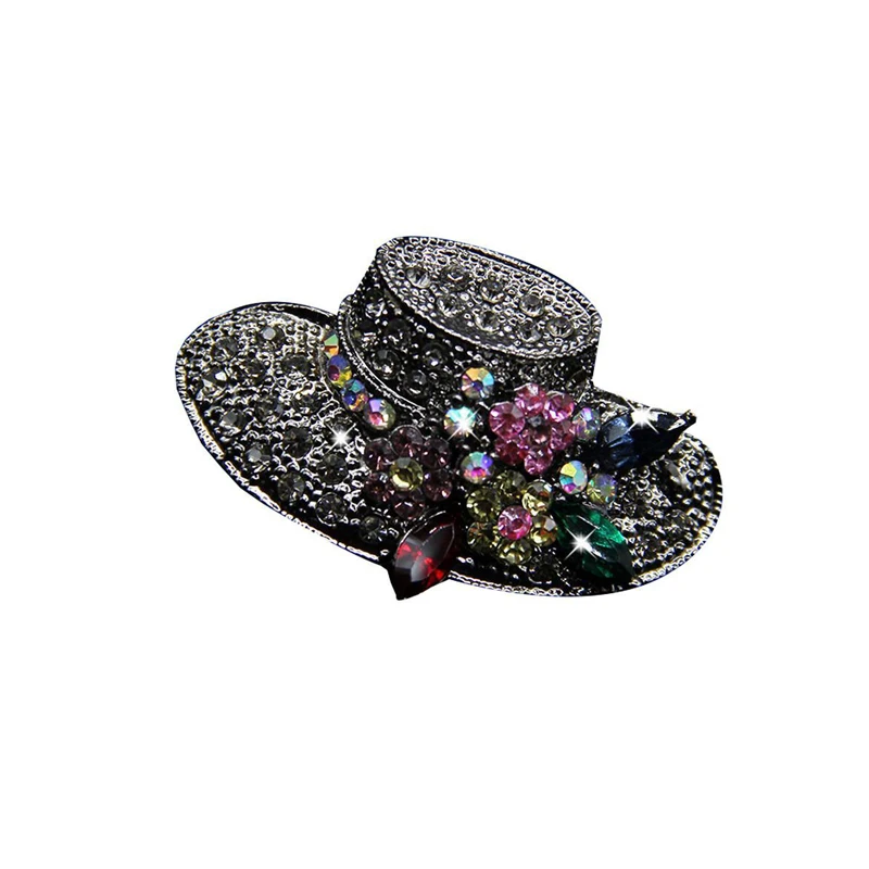 Vintage Fashion Antique Gold Color Rhinestone Hat Brooches for Women Wedding Corsage Accessories Pins High Quality