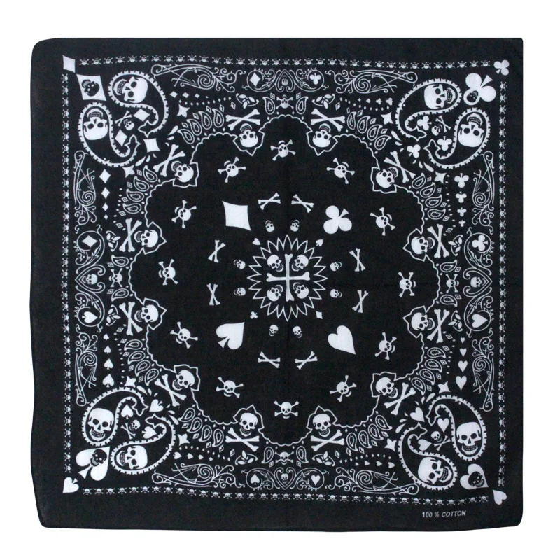 55cm White Black Red Skull Poker Geometric Bandana Unisex Harajuku Hip Hop Square Headband Motorcycle Sports Hair Wrap Wristband