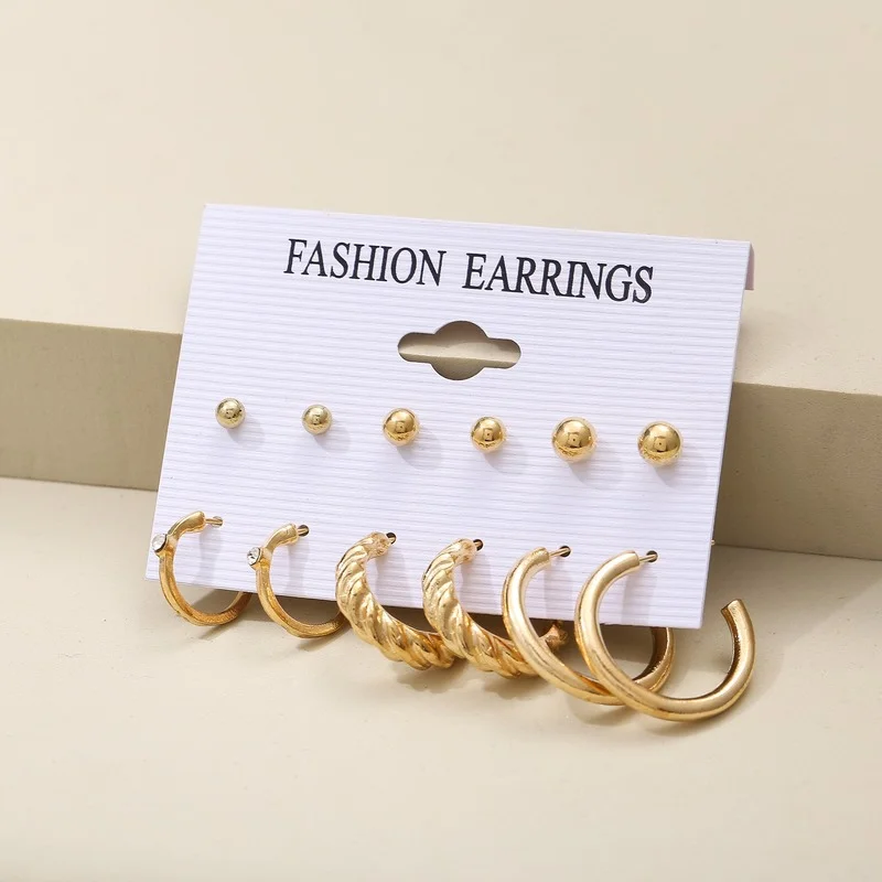 2024 Cute Simple Alloy Ear Studs 6-Piece Retro Card Set Women Earrings Joyero Jeweler Gothic Accessories Luxury Korean Fashion