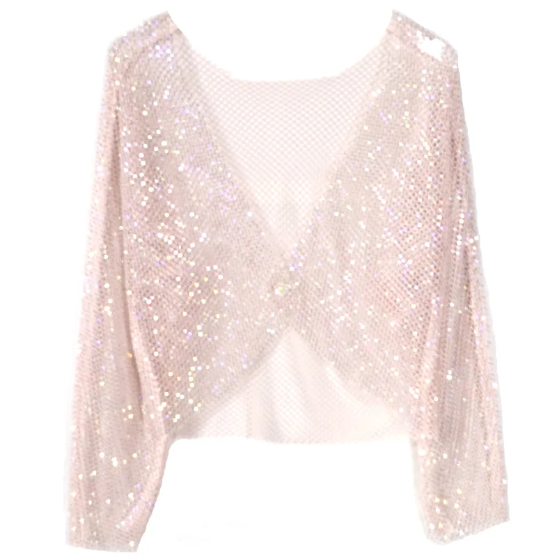 New Disco Sexy Light Diamond Crystal Mesh Shirt Top Bling Temperament Full Rhinestone Outer Wear Causla Cropped Cardigan