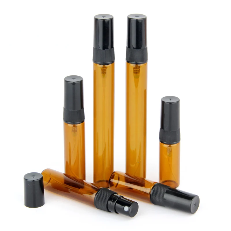 

50Pieces/Lot 3ML 5ML 10ML Portable Amber Glass Bottle Essential Oil Spray Bottles Brown Travel Refillable Bottle Mist Sprayer