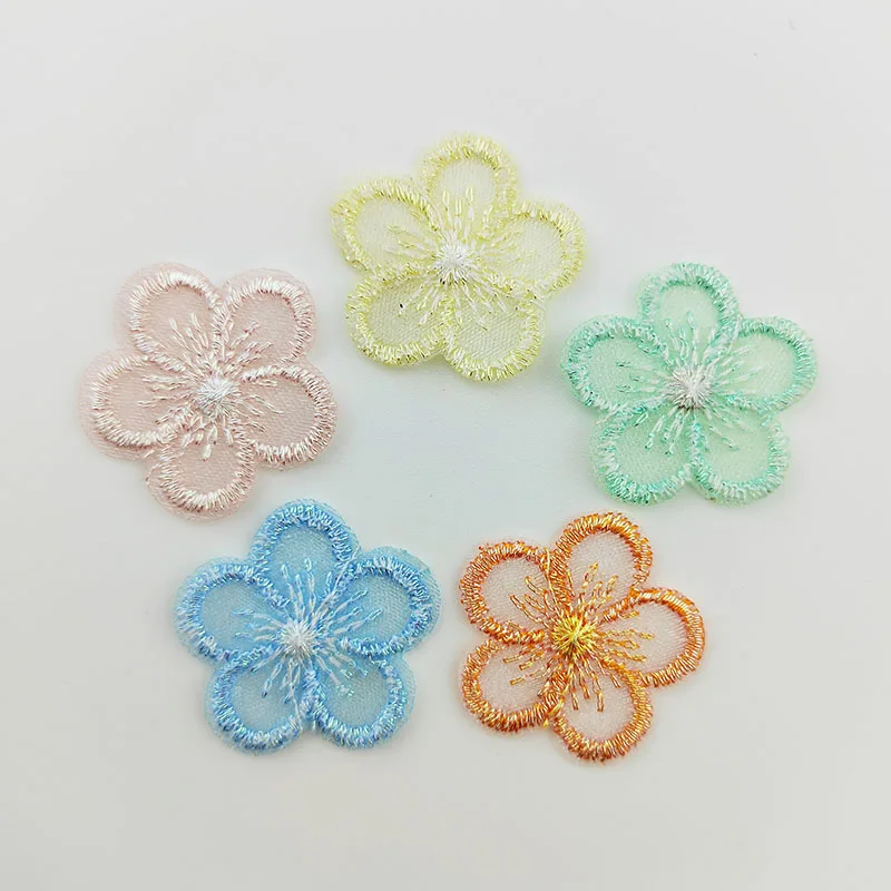 50 Stück/Los. 2,5 cm bestickte Netzblumen-Stoffaufnäher für Bekleidung, Nähzubehör, DIY-Haarspangen-Accessoires – Detail 6