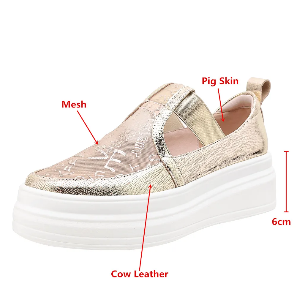 Orignice Comfort Round Toe Summer Women Sneakers Mesh Printed Casual Platform Flat Heels See Through Slip On Trainers Shoes