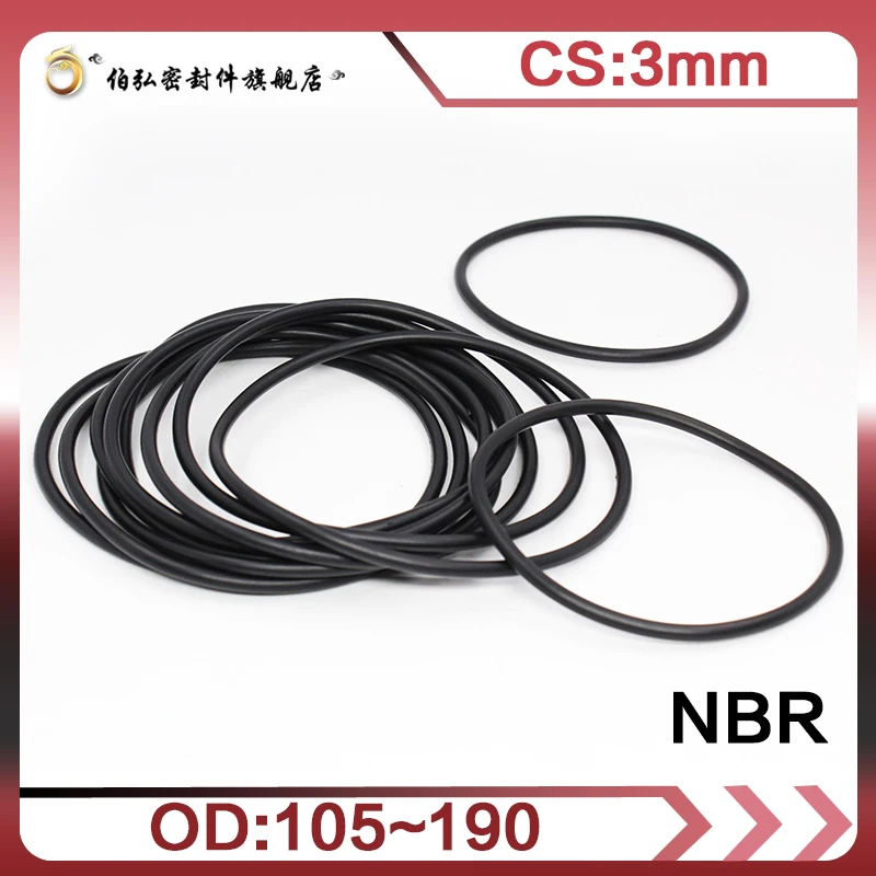 Nitrile Rubber O-Ring 1PCS/lot NBR Sealing CS 3mm OD105/110/120/125/130/140/150/160170/180/190mm O-Ring Seal Gasket Ring