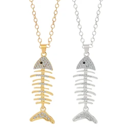 New Arrival Fish Bone Necklace Rhinestone Paved Fish Pendant Gold Silver Color Chain Necklaces Choker Jewelry Gifts for Women