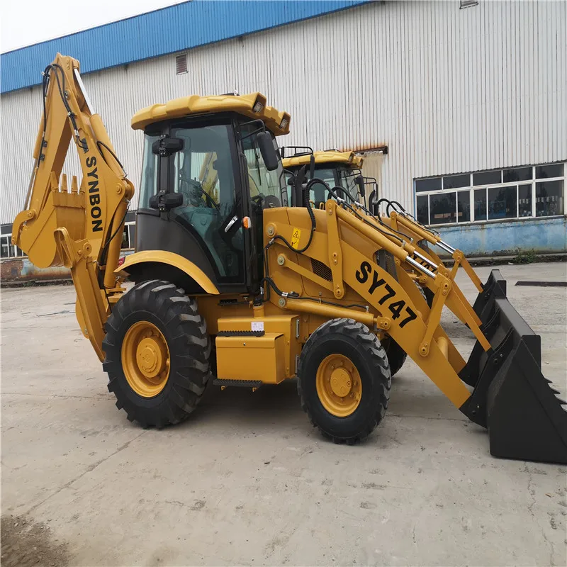 SYNBON 4 Wheel Drive Backhoe Loader Excavation Loading Excavator Bucket