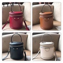 Vintage PU Leather Bucket Box Bags for Women Cylinder Zipper Handbags with Top Handle Ladies Totes Bags Shoulder Messenger Bags