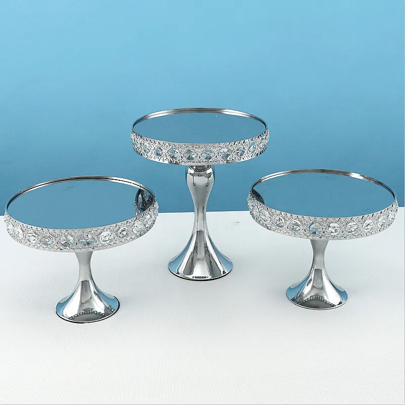 Cake Stand Set  Silver Crystal Metal Cupcake decorations Dessert Pedestal Party Display with  2 tiers cake tray