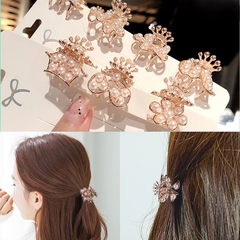 Neue Elegante Vintage Perlen Blume Kleine Haar Krallen Süße Stirnband Haar Clip Haarnadel Haar Halter Mode Haar Zubehör