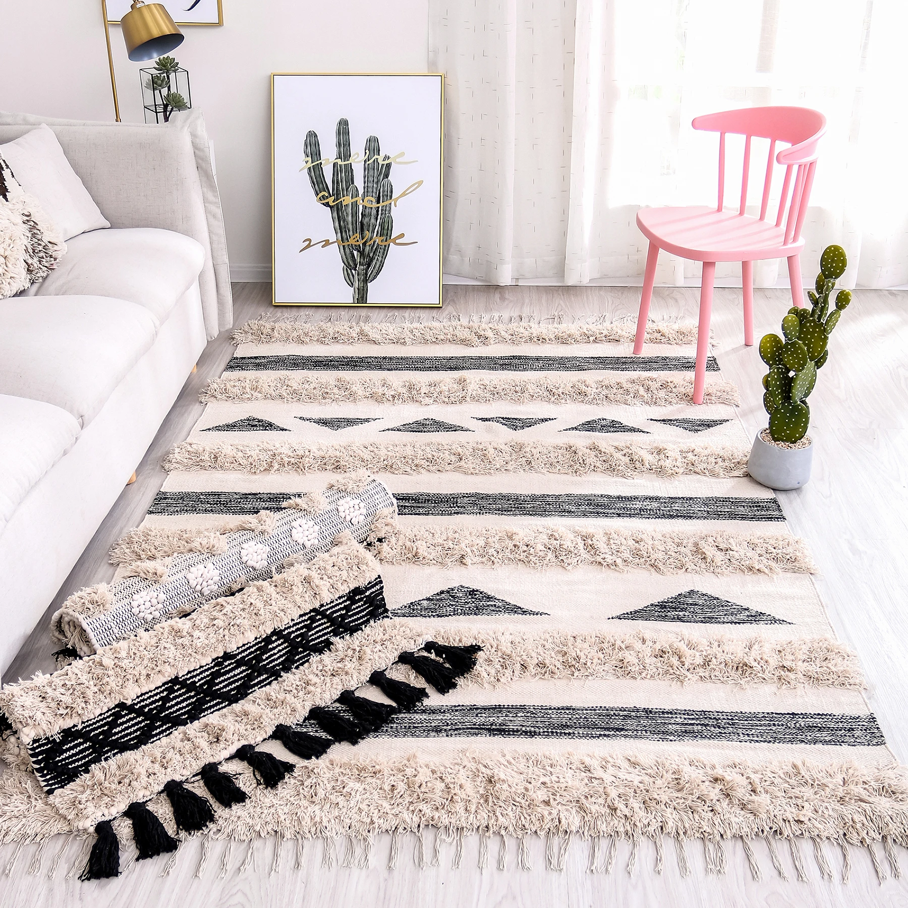 Hand Woven Cotton Carpets for Living Room, Morocco Rug, Bedroom Rugs, Bedside Rug, Bath Mat, Doormat, 160x230cm