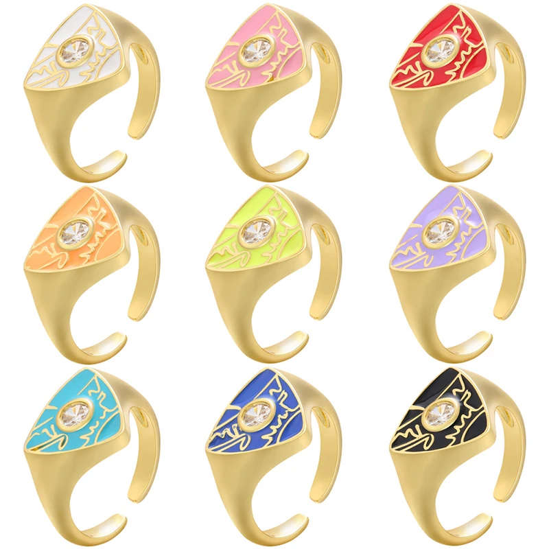 ZHUKOU gold color rings for women Geometric Triangle Dripping oil Enamel Women's Open Ring Fashion Jewelry Wholesale VJ303