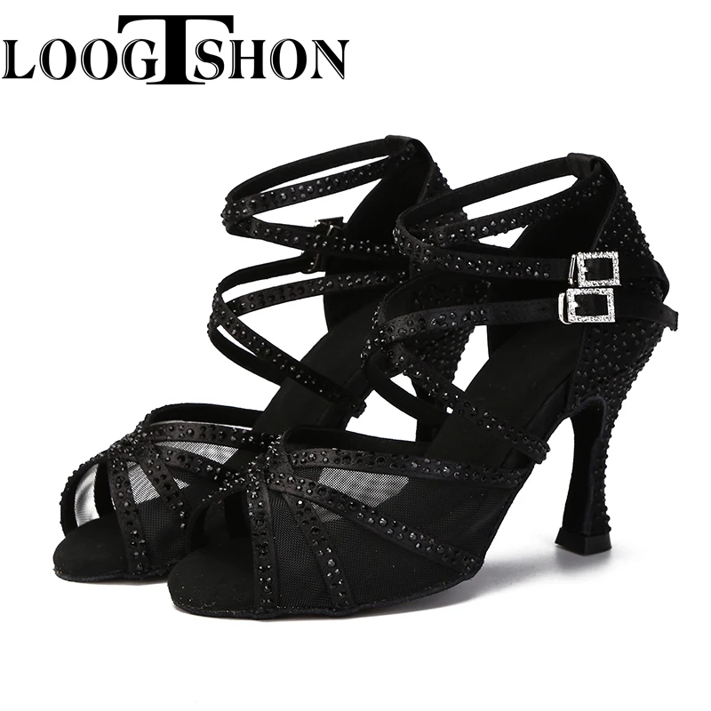 Loogtshon Black Latin Dance Shoes Latin dance shoes latin dance shoes woman heel 5.5 cm heels dance shoes women\'s sports shoes