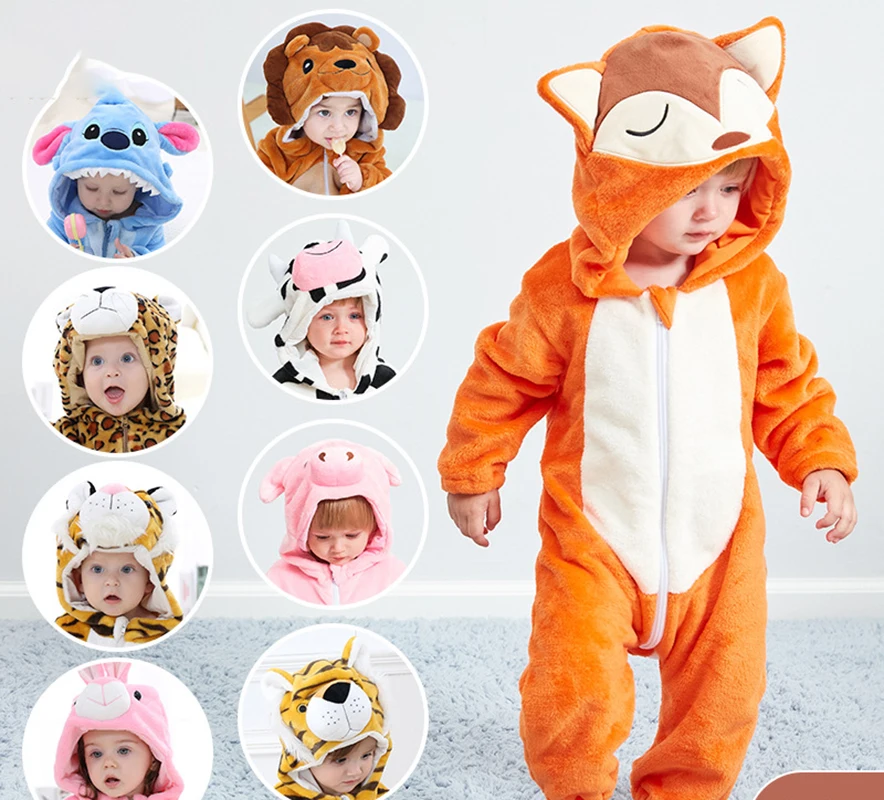 

Baby Cartoon Lion Hoodie Outfits Baby Rompers Winter Costume For Girl Boy Animal Jumpsuit Infant Clothes Pyjama Kid Overalls