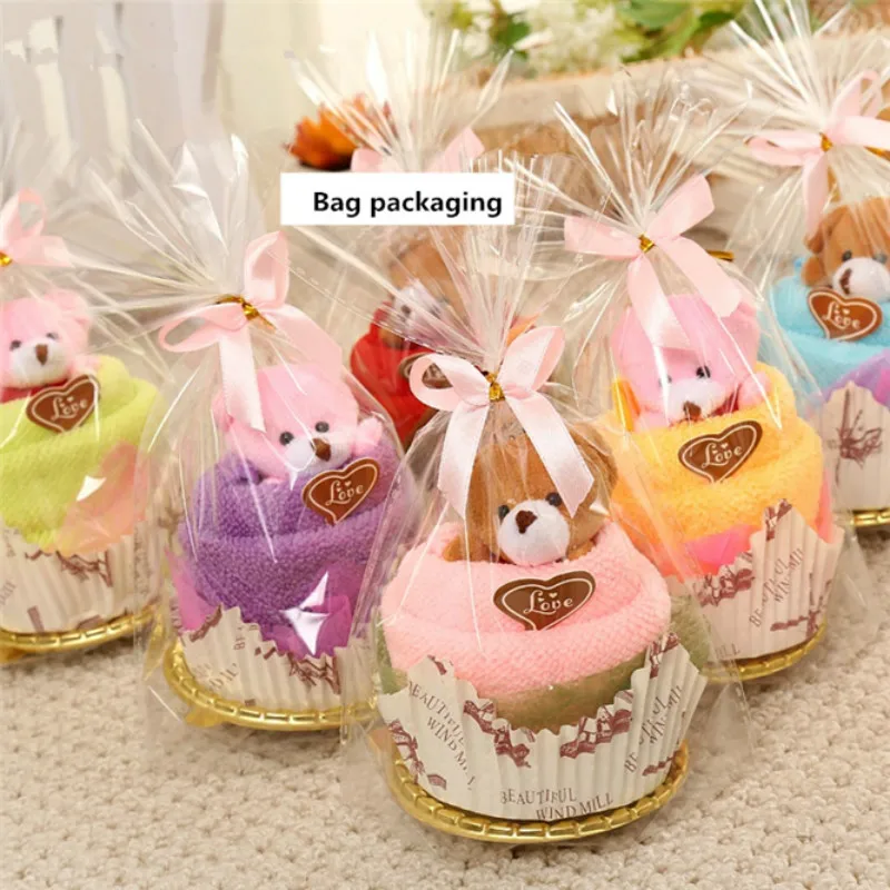 Microfiber Fabric Hand Towels, Mini Bear Cup Cake Pack, Face Washing Towel, Wedding Gifts, Event Party Favors, 20x20cm, 10 PC