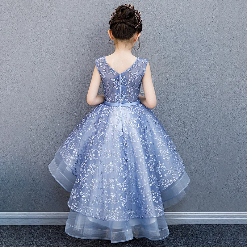 Girl Wedding Party Flower Girl Bridesmaid Embroidery Tail Dress Princess Birthday Host Walking Piano Performance Dress