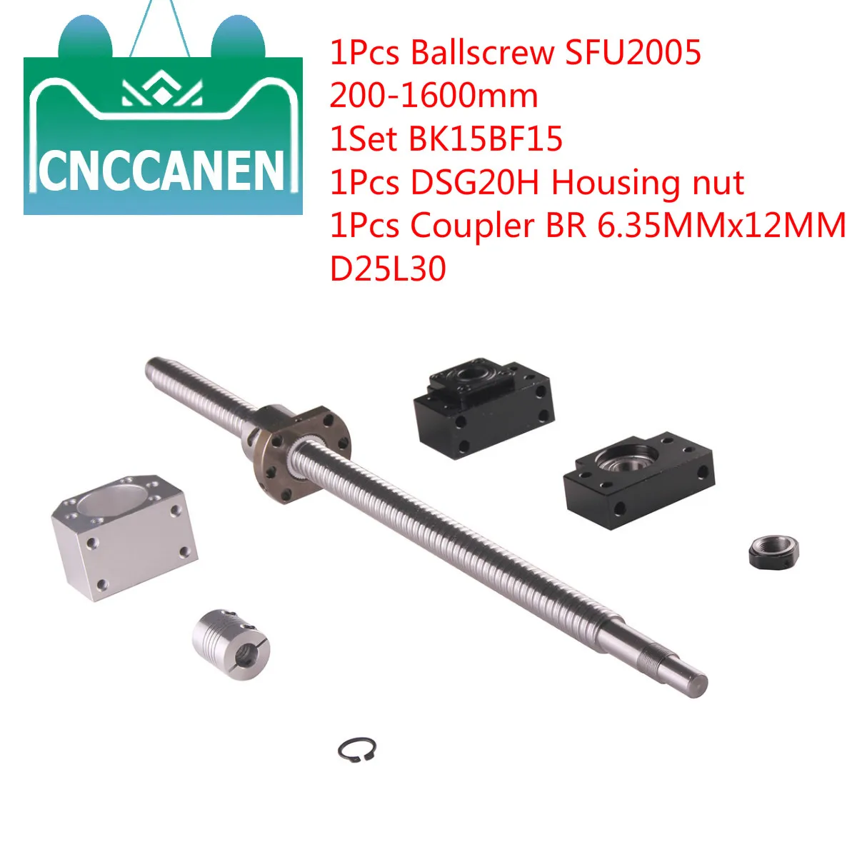 

CNC Ballscrew Set Ball screw SFU2005-1000 1500mm With Nut & BK15BF15 &DSG20H Housing Nut & Coupler BR 6.35mmX12mm D25L30 Set