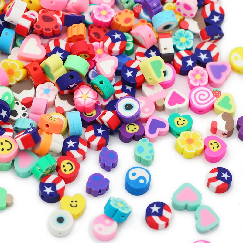 50-100pcs Mixed Flower,Fruit,Stars,Butterflies,Heart Polymer Clay Spacers Loose Beads For Jewelry Making DIY Bracelets Necklace