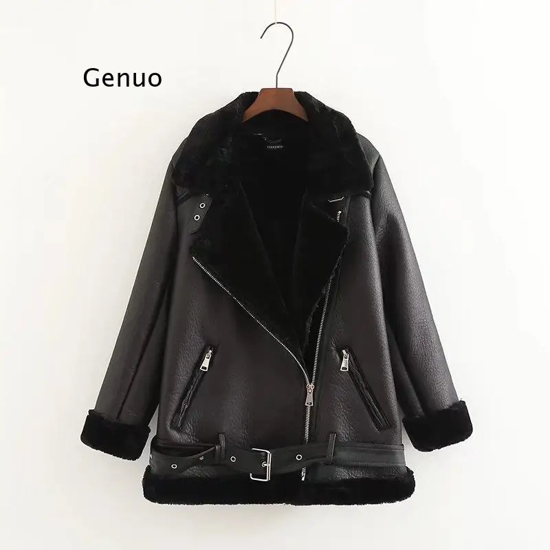 

Winter Warm Artificial Leather Jacket Women's Casual Loose Motorcycle Jacket Women's Street Style Coat Velvet Jacket Parkas