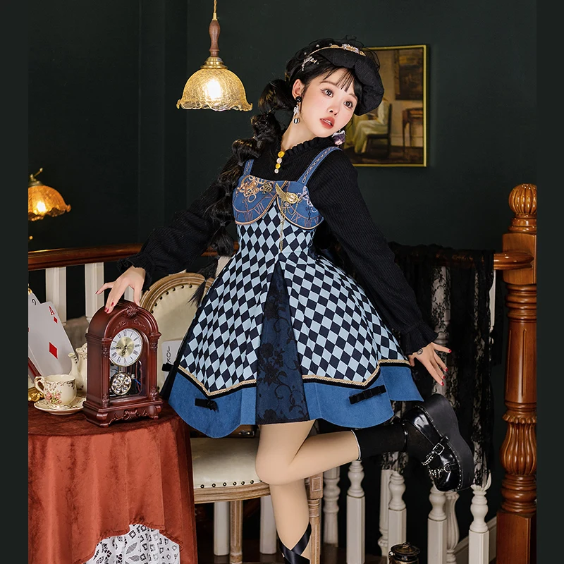 Sweet Princess Daily Lolita Dress Vintage Retro stampa ricamata a vita alta Lolita Cosplay Kawaii Girl Lolita Jsk Loli