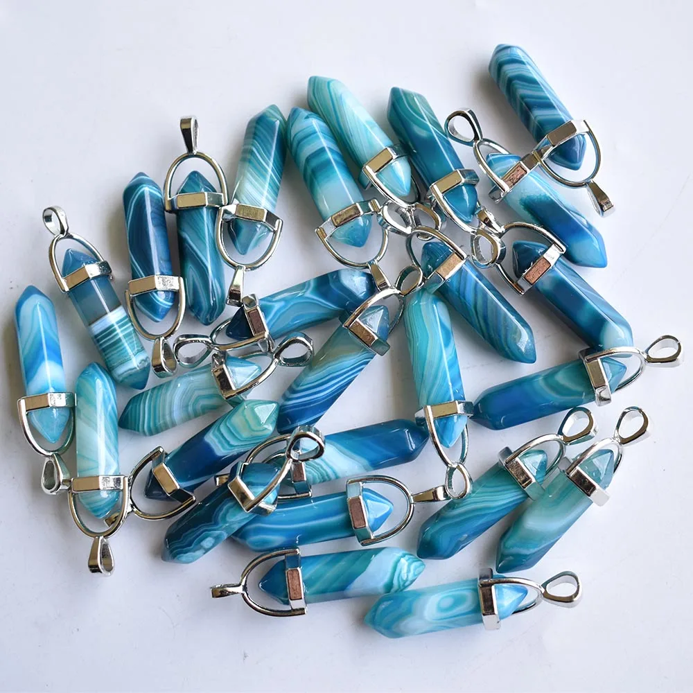 Wholesale 24pcs/lot 2020  trendy stripe blue onyx bullet shape point Chakra charms pendants for jewelry making free shipping