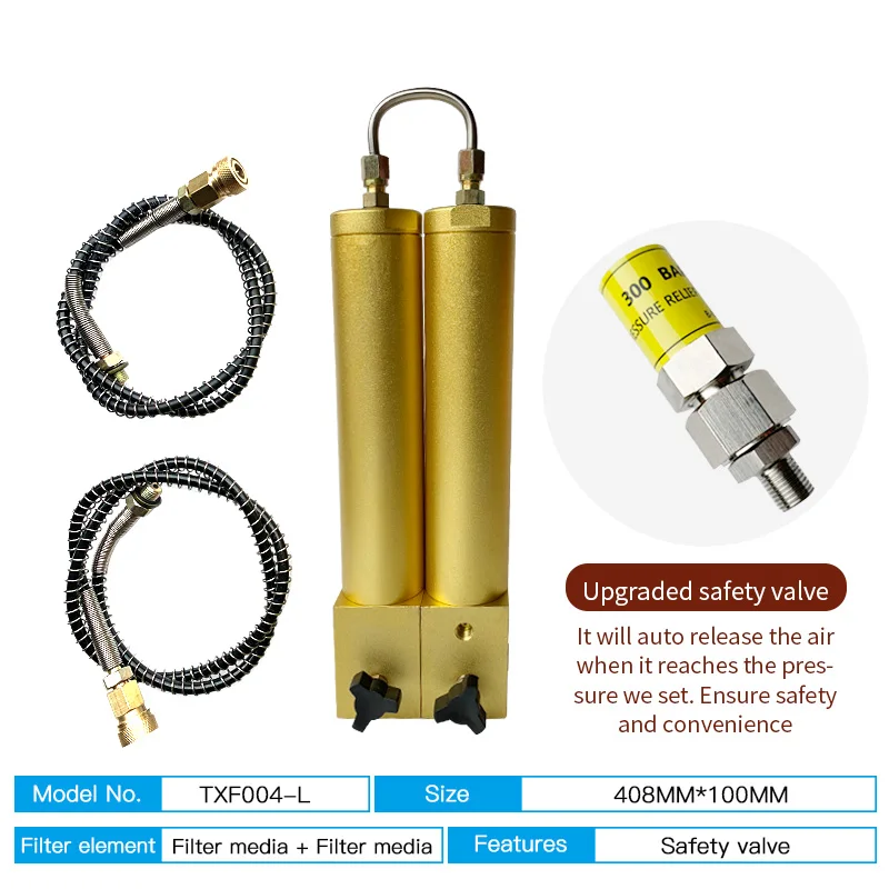 TUXING 4500Psi luchtcompressorfilter Olie-waterfilterafscheider Dubbel filter met veiligheidskleppen Hybride filter met actieve kool