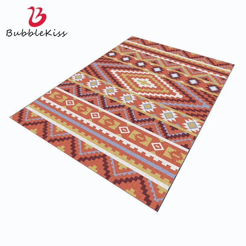 Bubble Kiss Ins Fashion Orange Red Carpet In The Living Room Ethnic Style Geometric Pattern Bedroom Rug Customized Bedside Mats