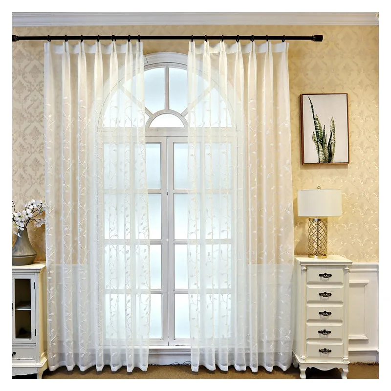 Modern Embroidered White Voile Curtains for Living Room Leaves Tulle Fabrics Bedroom Window Treatment Custom Drapes Kitchen