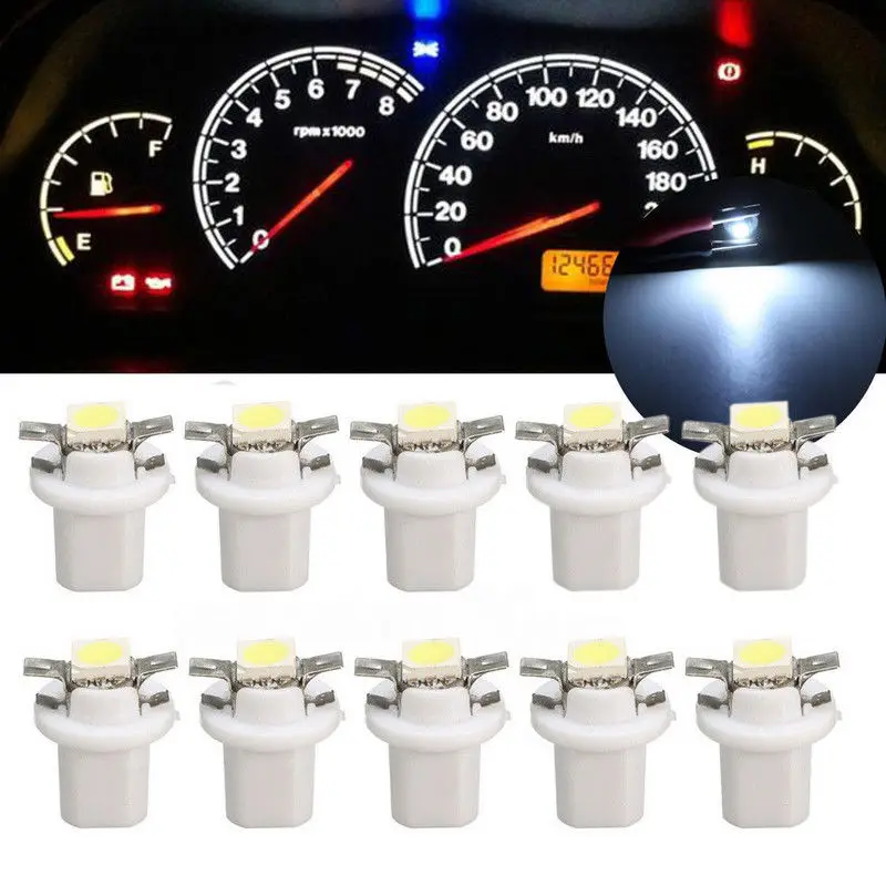 

10X 12V T5 B8.5D 5050 SMD White LED Lamp Auto Dashboard Instrument Cluster Light Bulbs Car Panel Gauge Dash Bulb Interior Parts