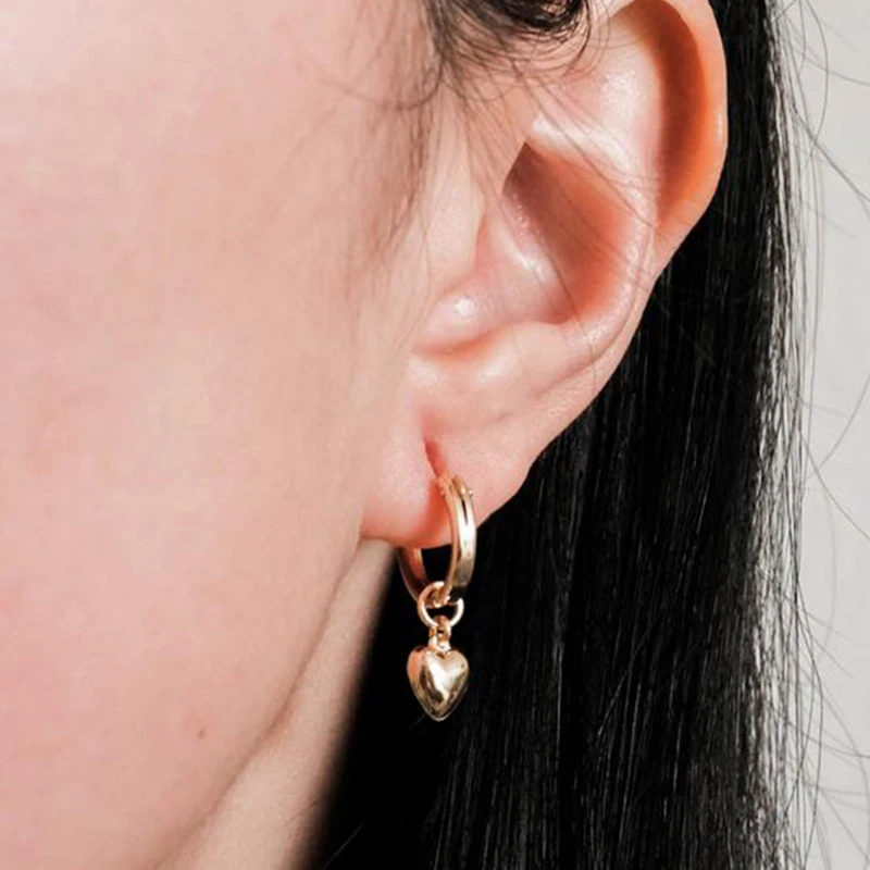 Gold Filled Heart Shape Earrings 15MM Gold Hoop Earrings Handmade Jewelry Brincos Minimalism Pendientes Earrings Oorbellen