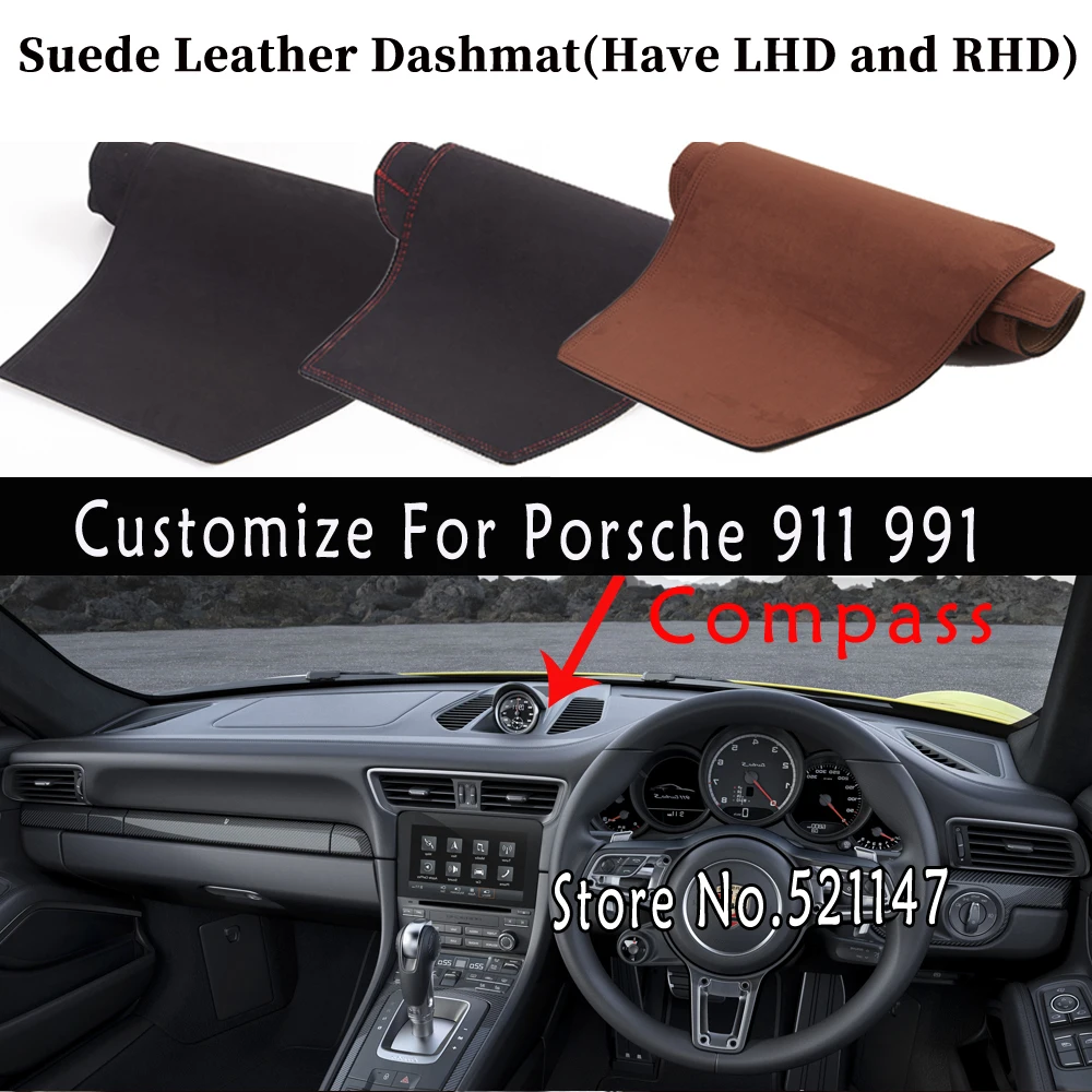 

Accessories Car-styling Suede Leather Dashmat Dashboard Cover Dash Mat Carpet For Porsche 911 991 2012-2019 Targa Turbo Carrera