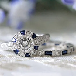 Buyee-Ensembles de matiques de mariage de luxe en argent regardé 925 pour femmes, cercle de bijoux fins, bague en cristal blanc, fête
