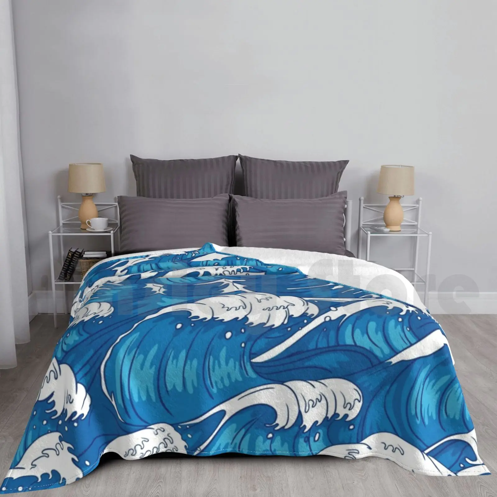Blue Ocean Waves Drawing Blanket For Sofa Bed Travel Blue Ocean Blue Ocean Waves Color Colorful Wave Wavey Waves