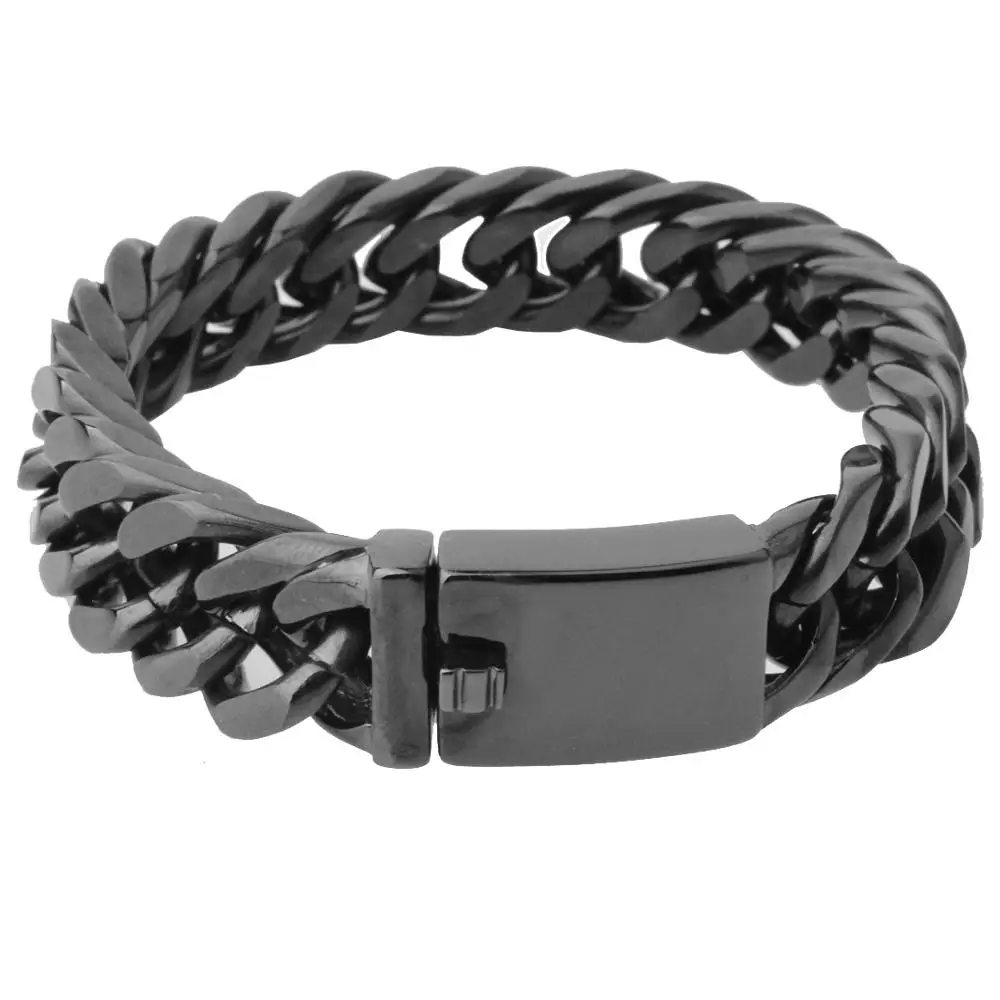 Heavy 15/17mm Wide Polished Black color 316L Stainless Steel Curb Cuban Link Chain Men Bracelet Bangle 7