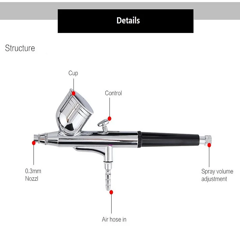 Airbrush for Nail Art with Compressor Dual Action Gravity Feed 0.3mm Nozzle  Airbrush Gun Face Body Paint