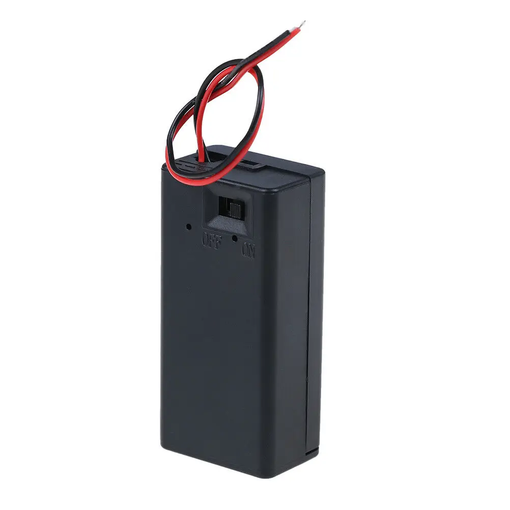 1pc 9V Battery Storage Case Plastic Box Holder With Leads ON/OFF Switch Cover