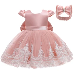 2PCS Newborn Flower Girls Embroidered Princess Dress For Toddler Baby Birthday Baptism Wedding Party First Communion Gown 3-24M