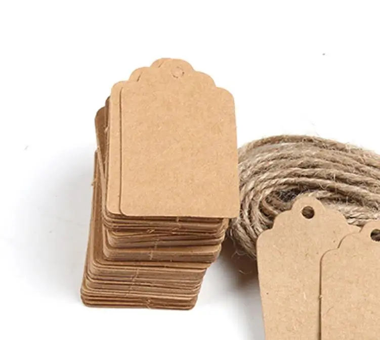 100Pcs/Set DIY Kraft Paper Vintage Tags Brown Lace Scallop Head Label Luggage Wedding Note Blank price Hang tag Kraft Gift  SN