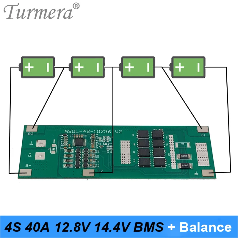 Turmera 4S 12.8V 40A 20A BMS dla 32650 32700 Lifepo4 baterii 12V 14.4V System zasilania energią słoneczną i System ups