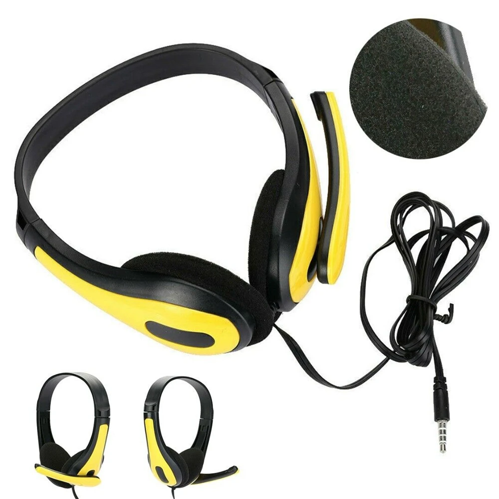 3.5mm Wired Over-ear Headset Adjustable Game Headphone with Microphone Headphone Yellow Headset