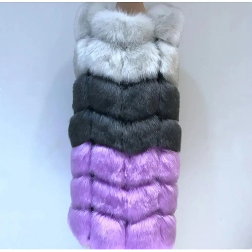 Women Fur Vest Coat Luxury Faux Fox Fur Vest Warm Coat Jacket Winter Medium Long Artifical Fox Fur Vest