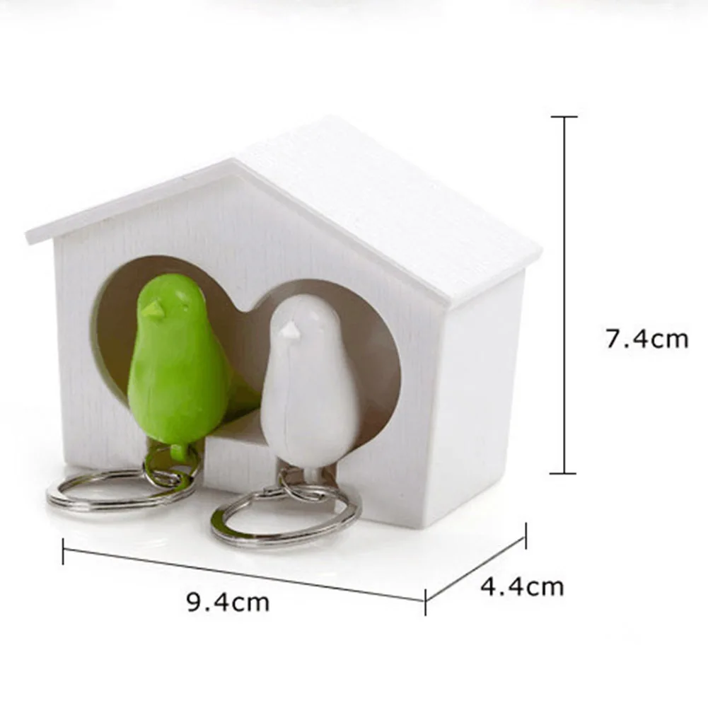 2Pcs Bird Keychain + 1Pc Sparrow Birdhouse Home Wall Mount Key Ring Holder House Nest Whistle Key Holder Chain Ring  Decor view 6