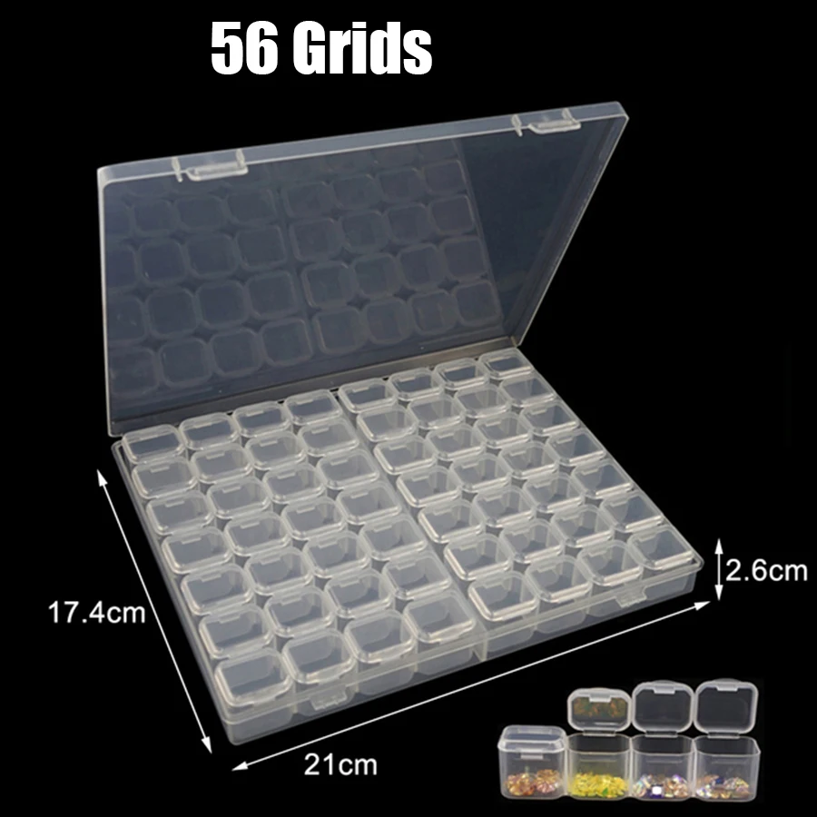 64/56/28 Cells Plastic Storage Box Stickers Sets For Diamond Painting Accessories Tools Bead Tray Plate Case Container Organizer