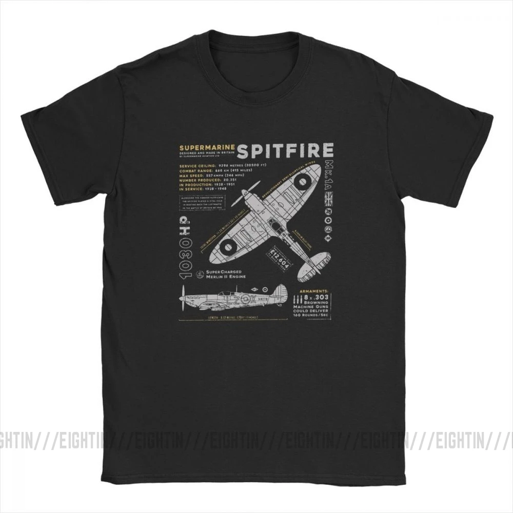 Novelty Spitfire T-Shirt Men 100% Cotton T Shirts Fighter Plane WW2 War Pilot Aircraft Airplane Short Sleeve Tees Party Clothes